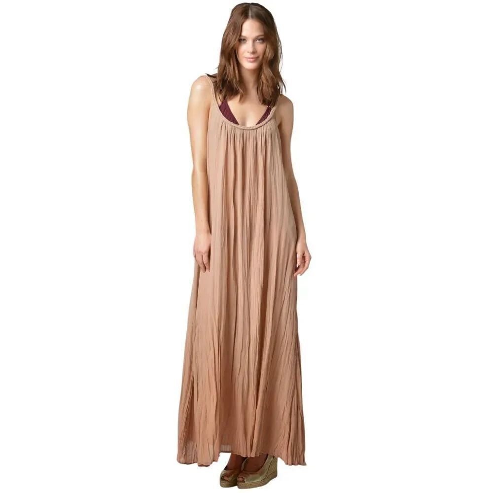 Lisa Curran Blush Pink Maxi Dress Braided Strap Flowy Boho Resort Wear Size S/M